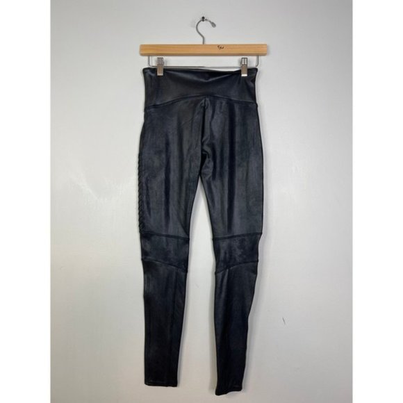 NEW Spanx Faux Leather Moto High Rise Very Black Leggings - Picture 6 of 8